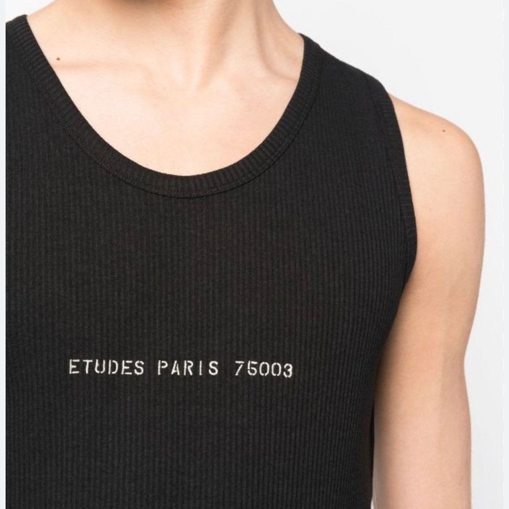 Etudes logo-stamp fine-ribbed vest black sleeveless adult s @T